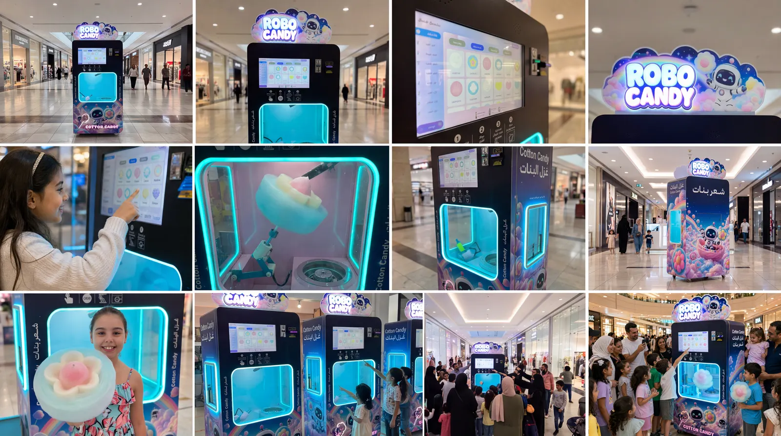 The RoboCandy machine. Collage of views