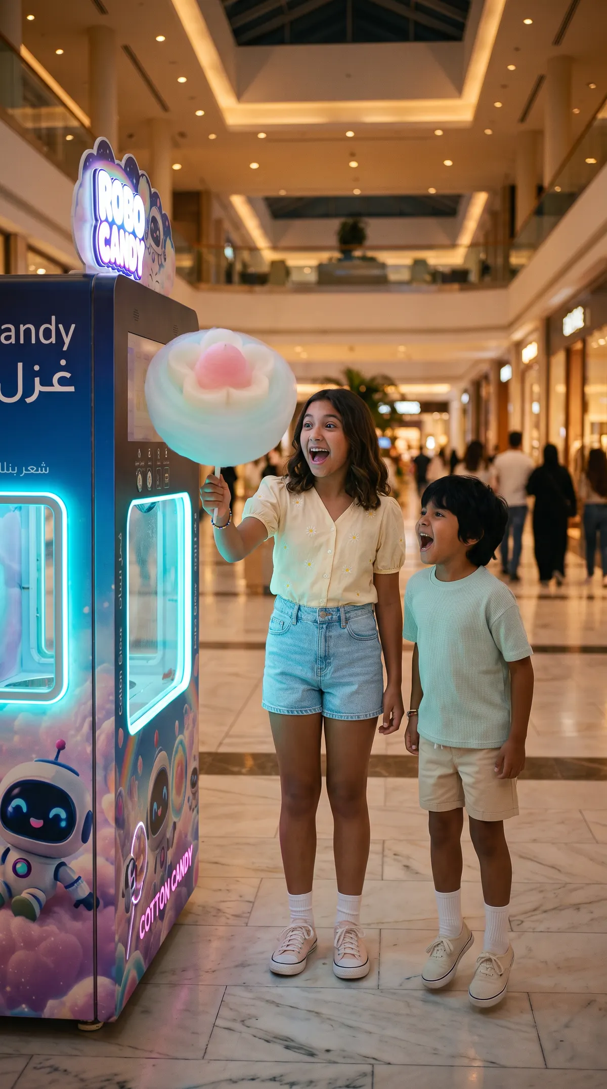 Families gathered around the RoboCandy machine